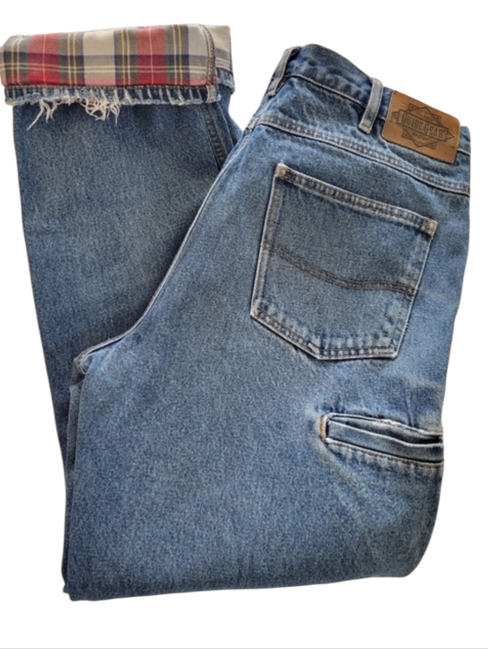 Guide Gear distresssd Plaid Flannel Lined Denim Double Knee jeans Size 34